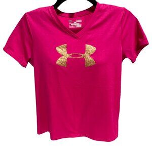 Under Armour Youth Girl Short Sleeve Hot Pink Loose Fit T-shirt Size YLG